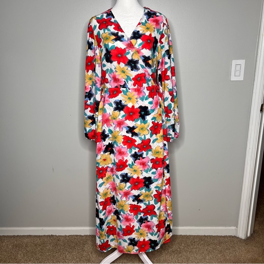 NWT Women’s Floral Long Sleeve Maxi Wrap Dress Size 10 Cottagecore‎ Country Boho